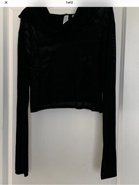 sahalie Black loose knit Cowl-Neck Long-Sleeve Crop Sweater